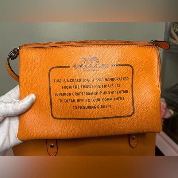 Coach Signature Reversible Tote Brown with Orange Trim and Pouch - Picture 13 of 16